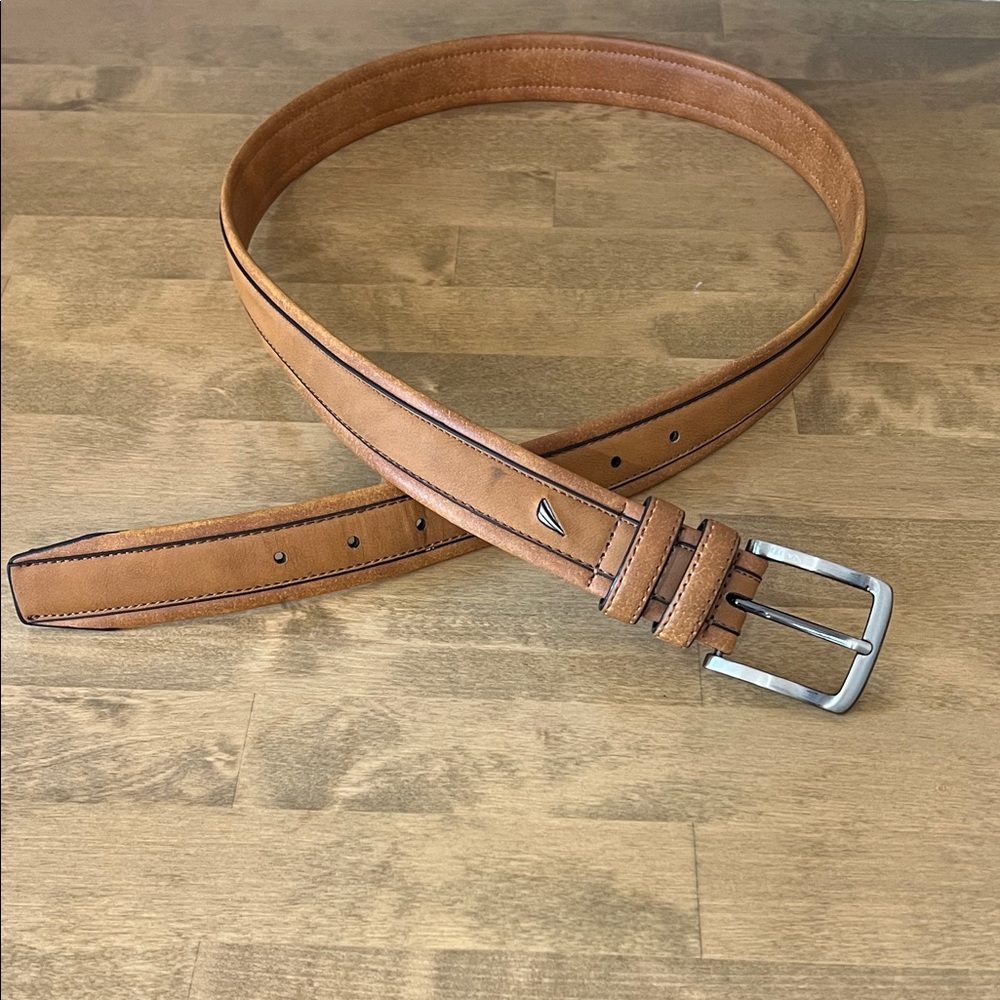 Nautica Men's Tan Faux Leather Belt w/Gunmetal Tone Buckle Sz L 38-40
